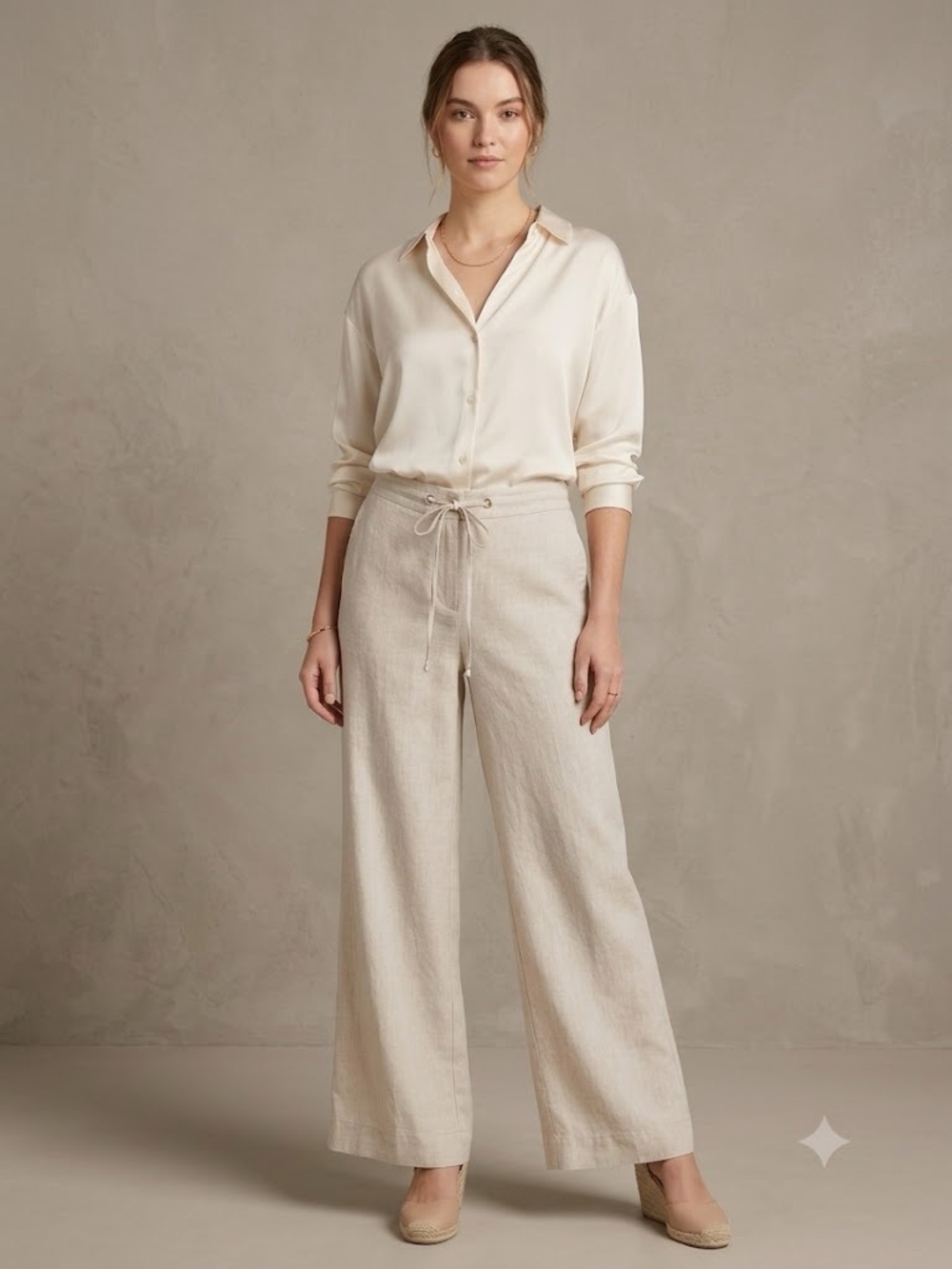 Liz Claiborne Linen Drawstring Wide Leg Pants Women’s size 10